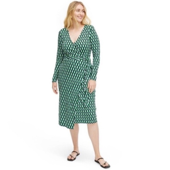 Diane Von Furstenberg x Target Wrap Dress Women’s XS Blue Green White Geometric - Picture 9 of 16